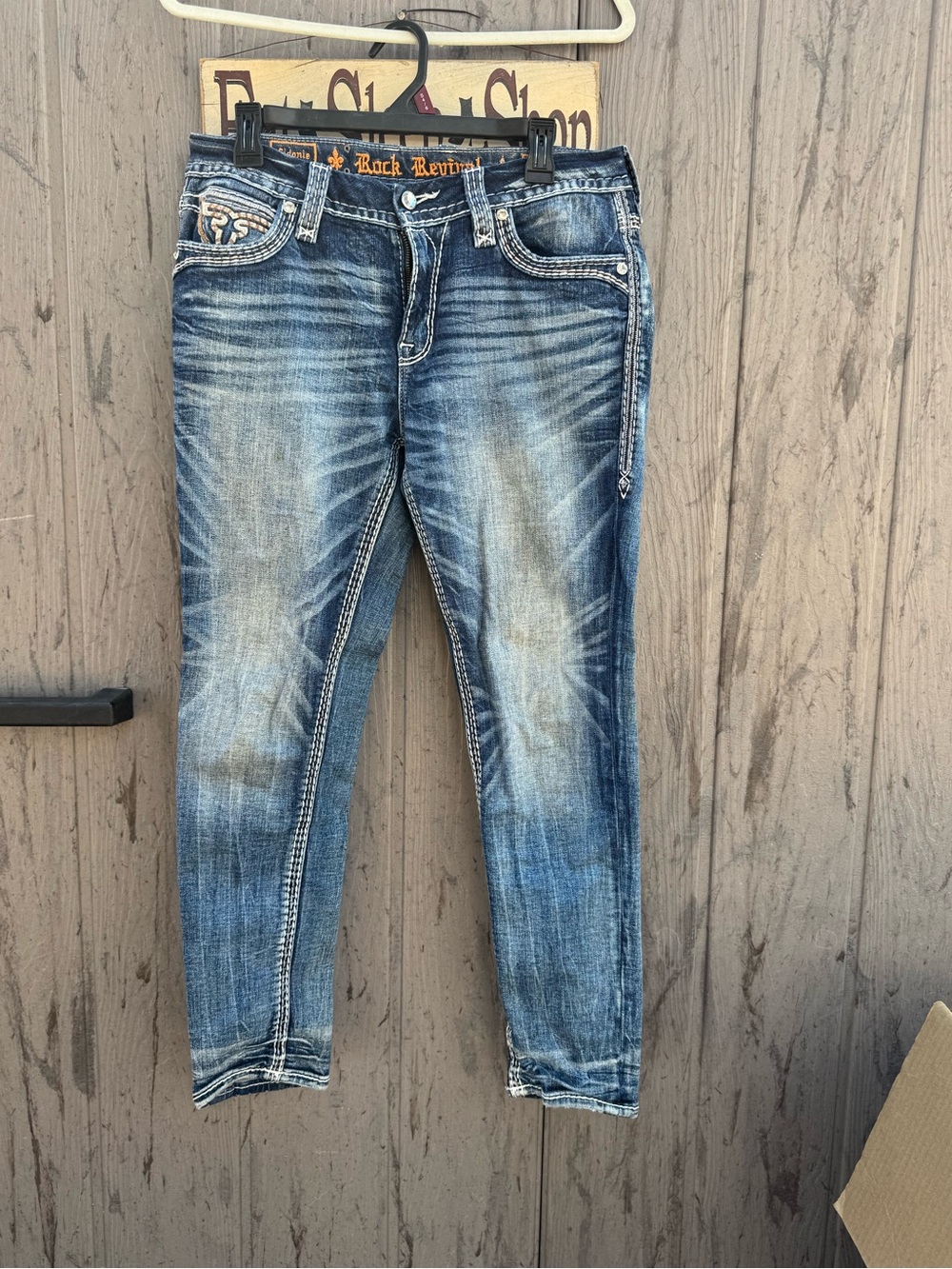 Rock Revival Women's Faded Blue Skinny Jeans with Contrast Stitching